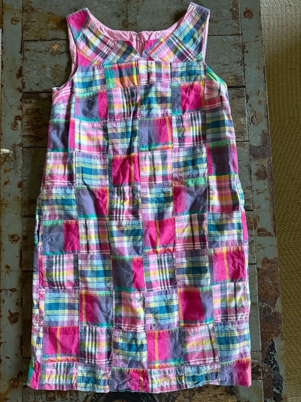 Talbots Multi-Colored Coastal Patchwork Lined Shift Summer Dress with Pockets